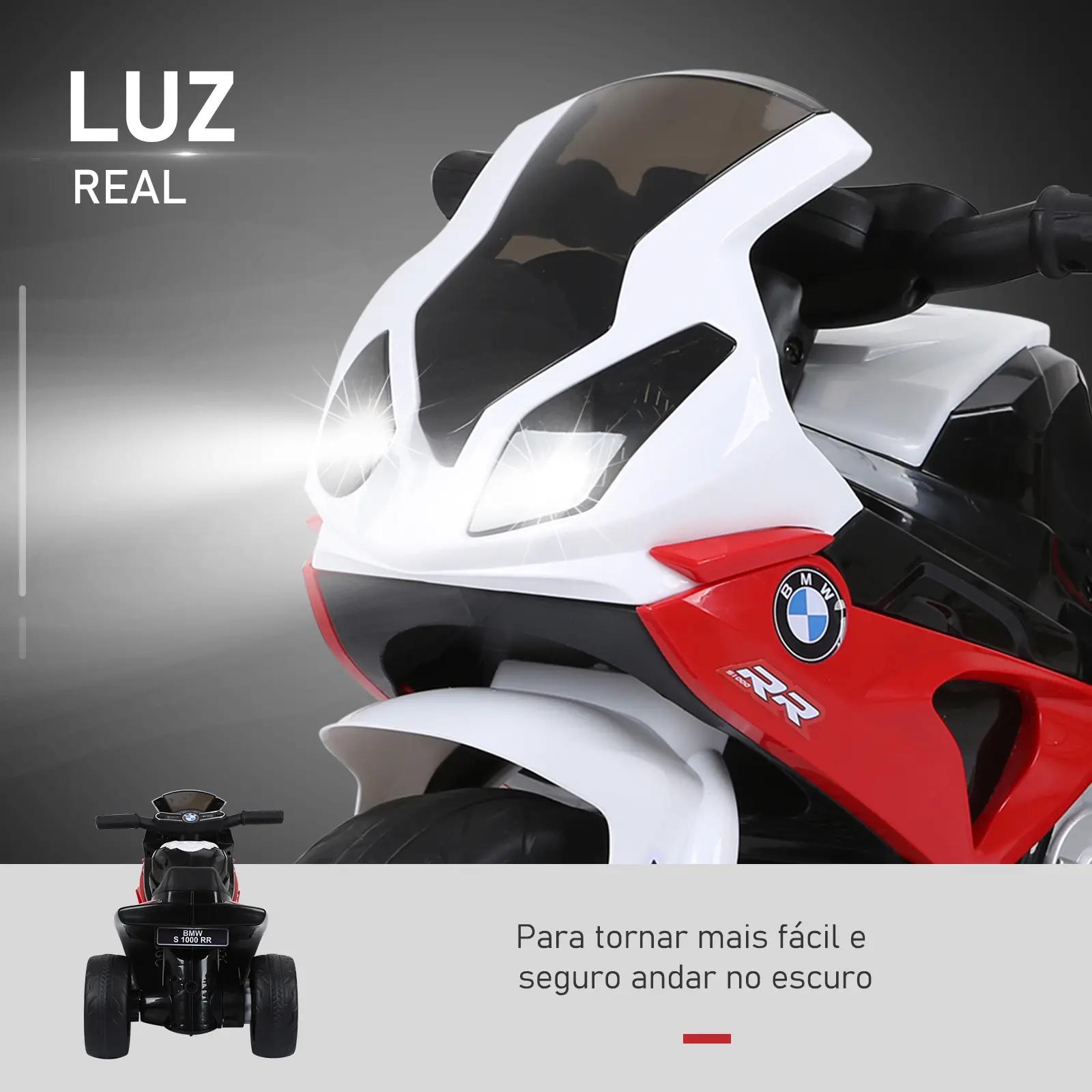 Mota elétrica bmw para crianças entre 18-36 meses 6v com faróis música e velocidade máx. de 2,5 km/h 66x37x44 cm vermelho