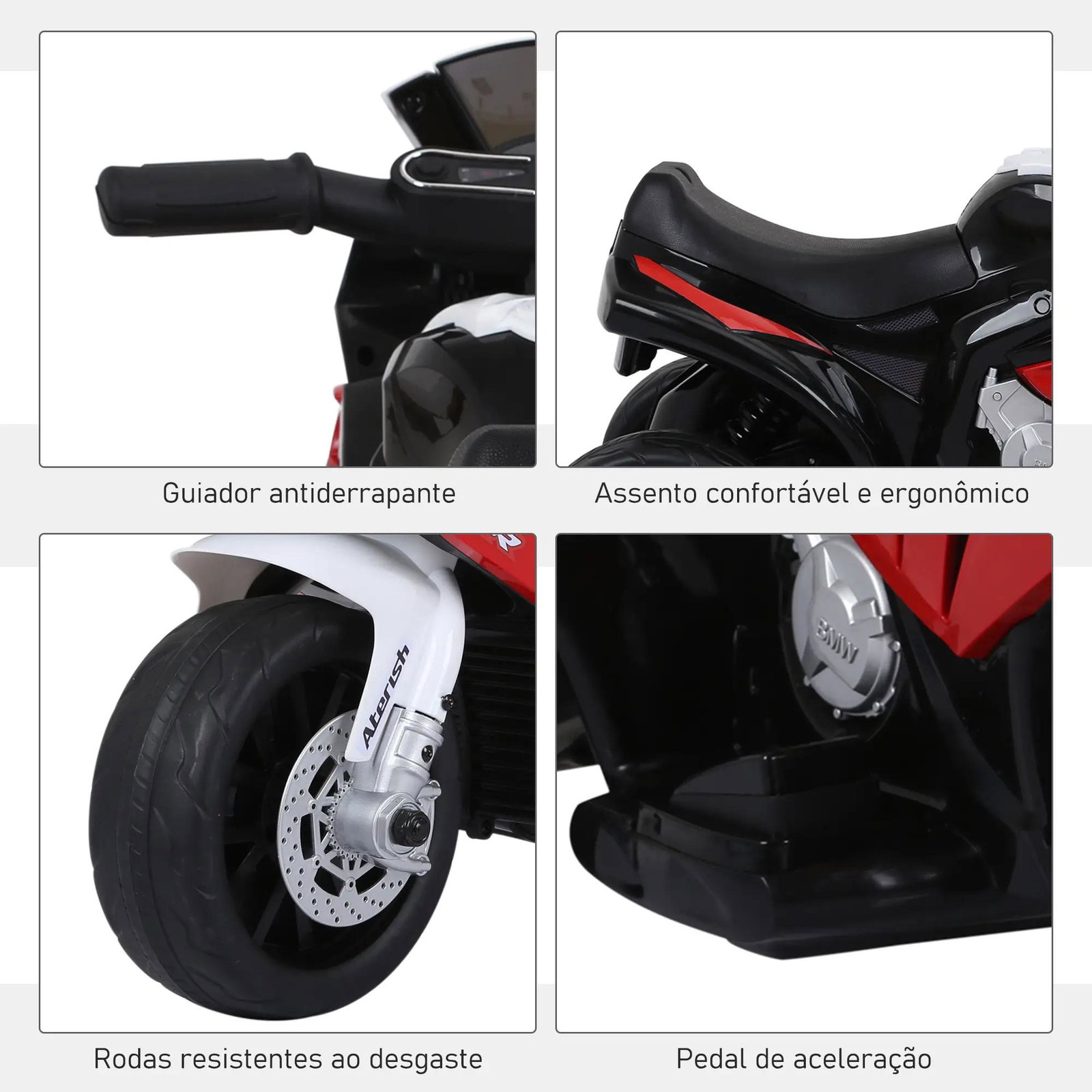 Mota elétrica bmw para crianças entre 18-36 meses 6v com faróis música e velocidade máx. de 2,5 km/h 66x37x44 cm vermelho