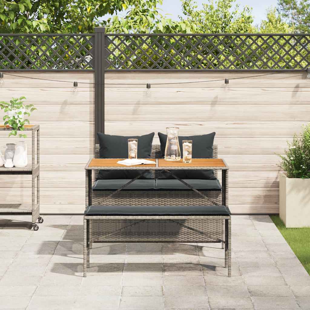 3 Pcs conjunto de jantar p/ jardim c/ almofadões vime PE cinza
