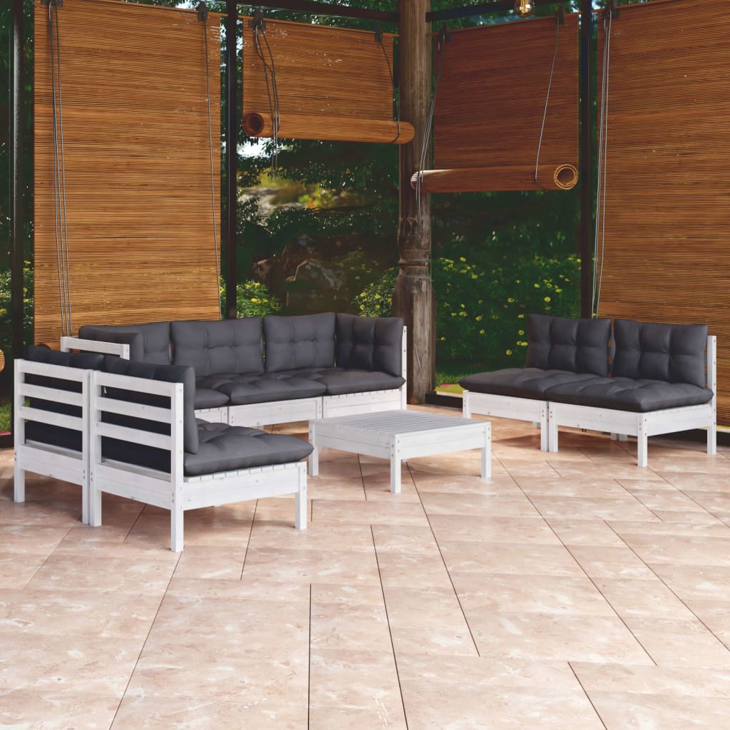 8 Pcs conjunto lounge de jardim c/ almofadões pinho maciço