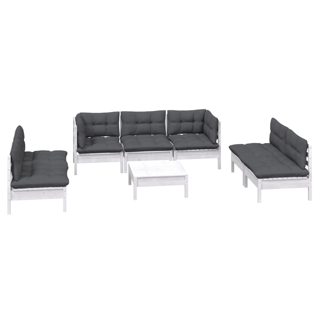 8 Pcs conjunto lounge de jardim c/ almofadões pinho maciço