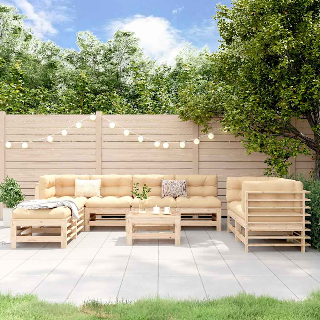 9 Pcs conjunto lounge de jardim pinho maciço