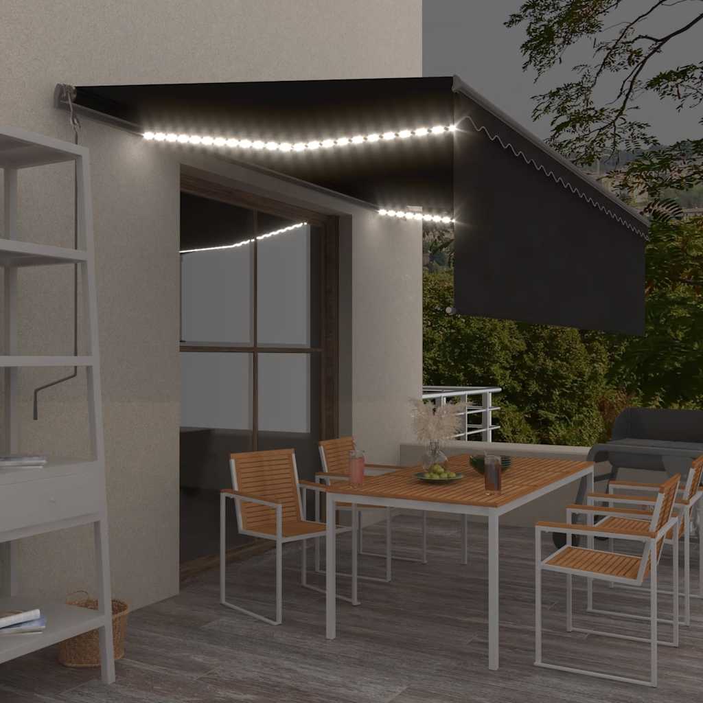 Toldo automático com estore/LED/sensor de vento 5x3 m antracite
