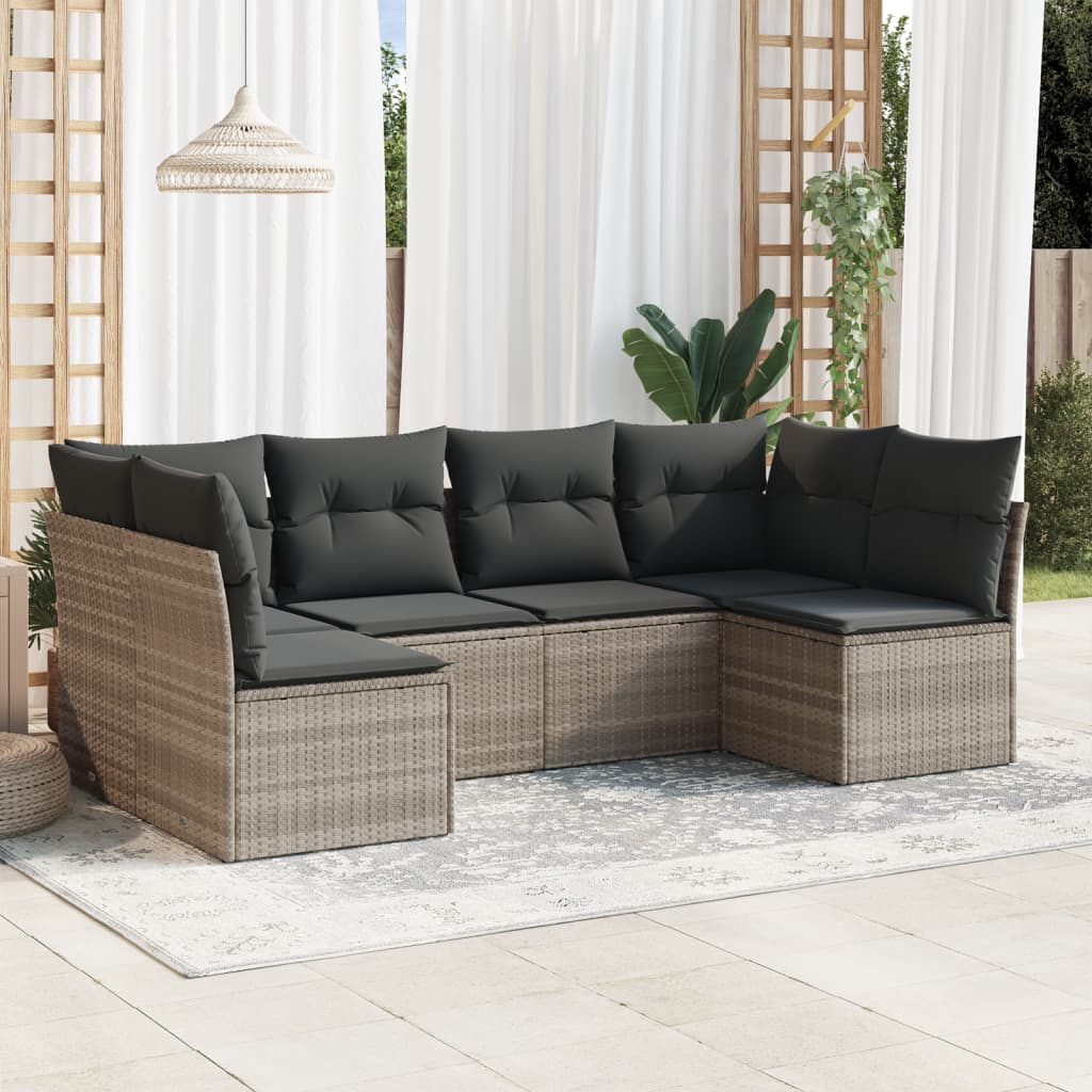6 Pcs conj. sofás jardim com almofadões vime PE cinzento-claro