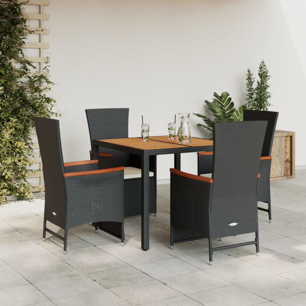 5 Pcs conjunto de jantar p/ jardim c/ almofadões vime PE preto