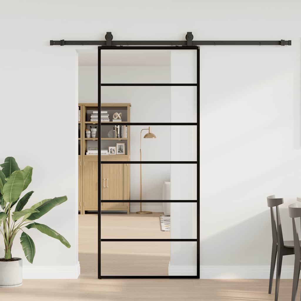 Porta deslizante c/ conj. ferragens 90x205cm vidro esg preto