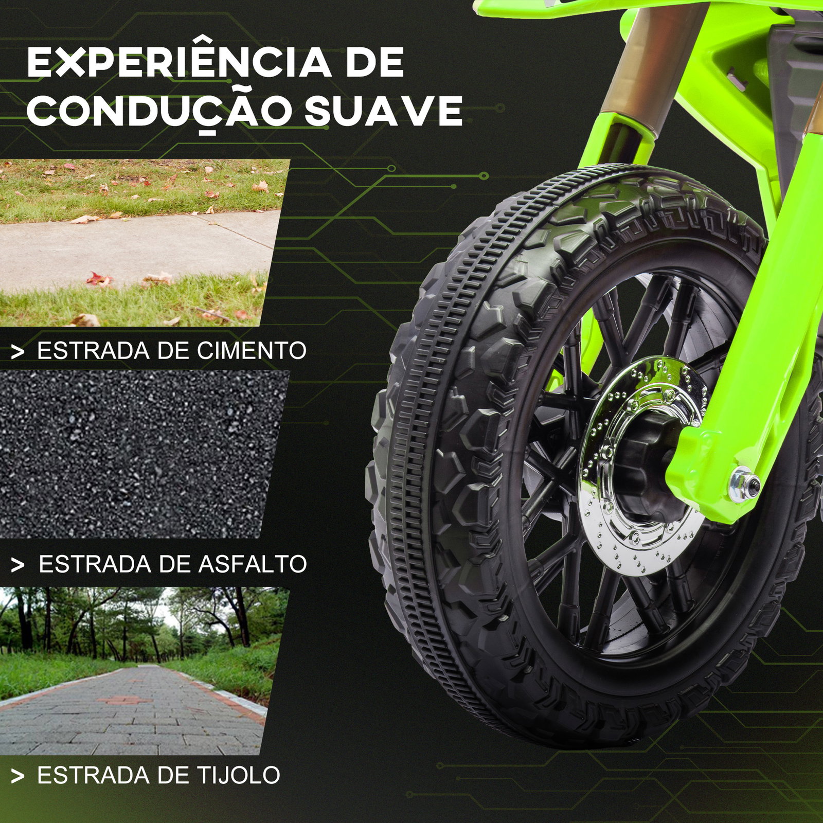 Mota elétrica para crianças moto a bateria para crianças 6v com rodas de treino e buzina 105x57x62 cm verde