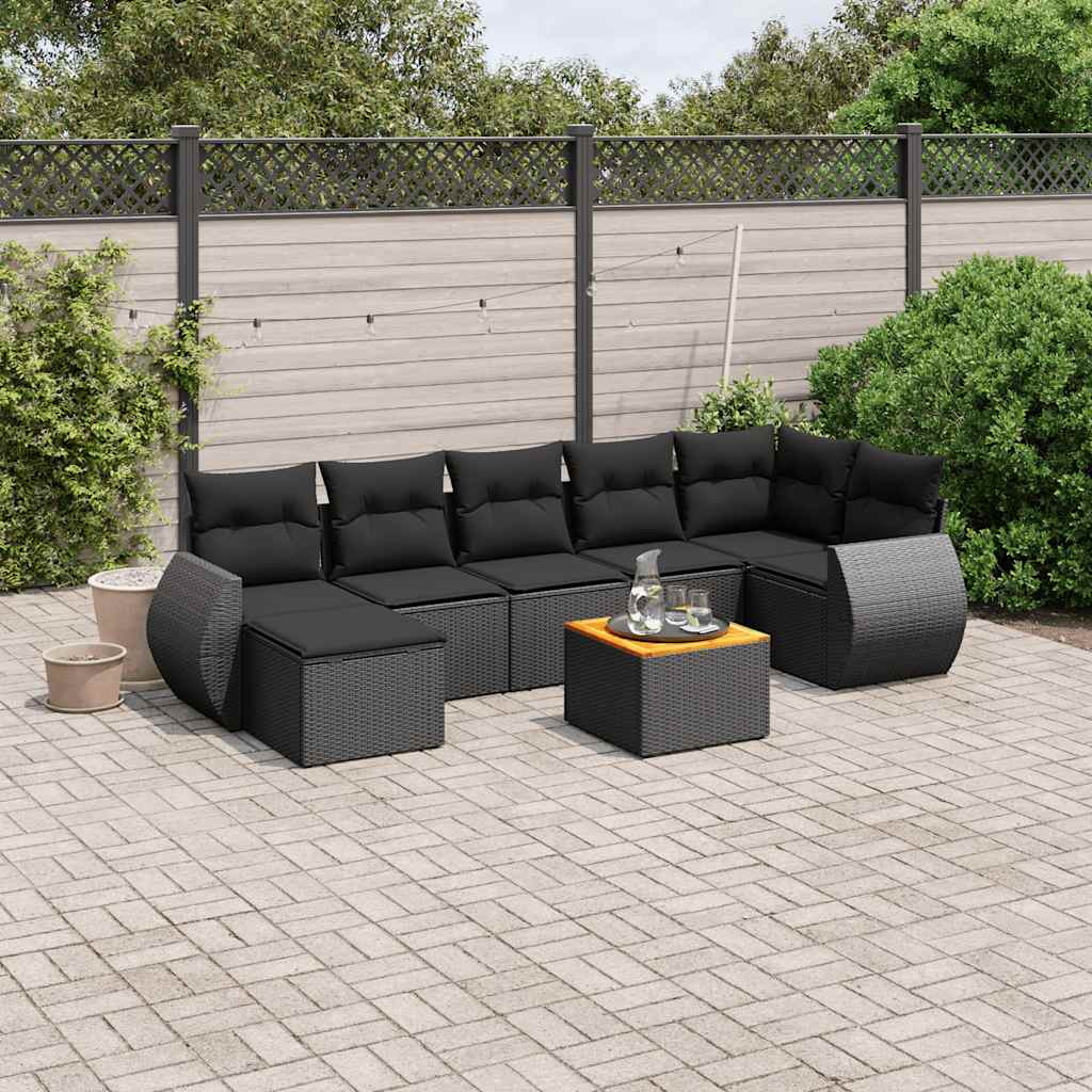 8 Pcs conjunto sofás de jardim com almofadões vime PE preto