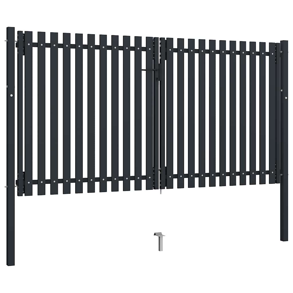 Portão de cerca de porta dupla em aço 300x175 cm antracite