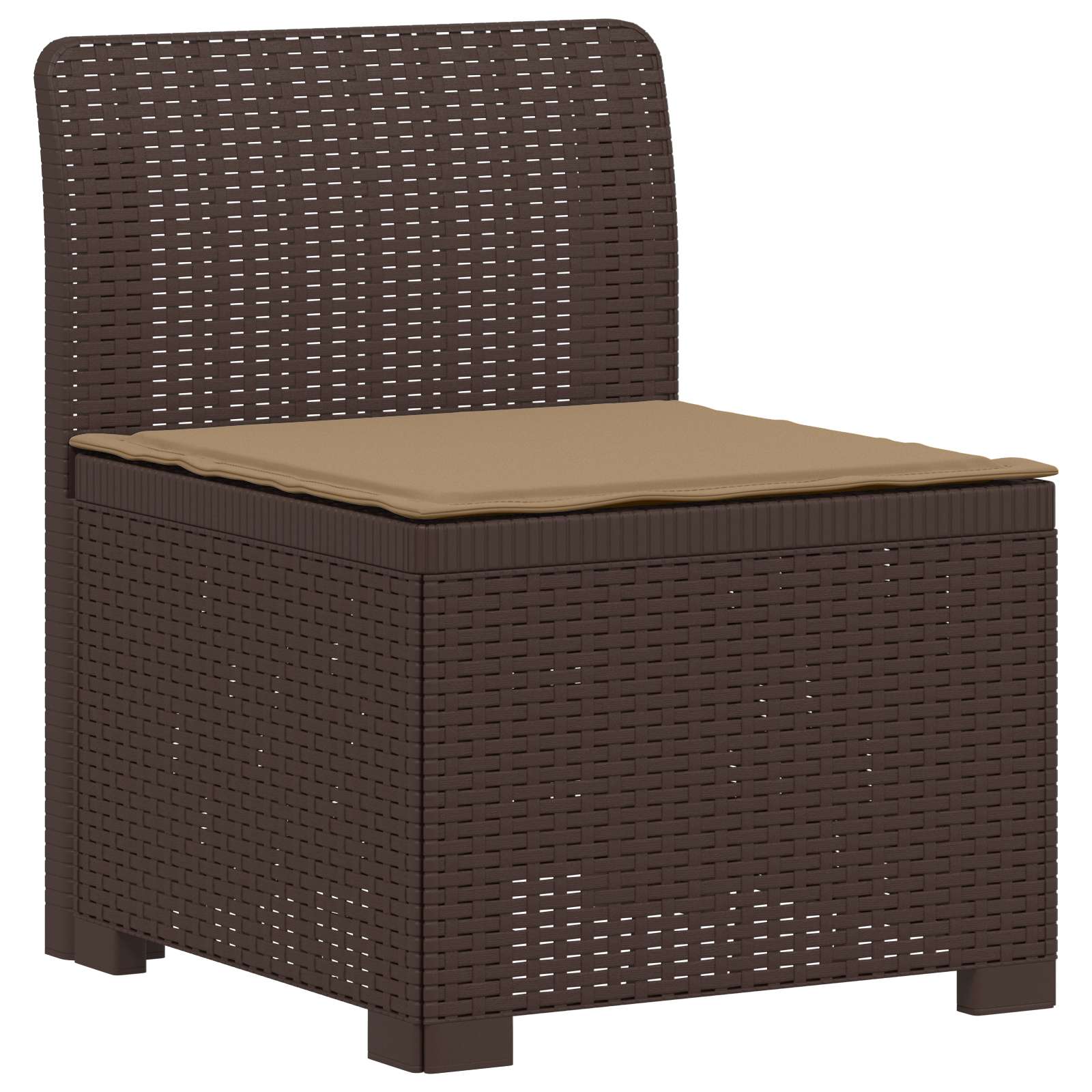 Sofá de jardim 1 lugar com almofada look rattan PP castanho