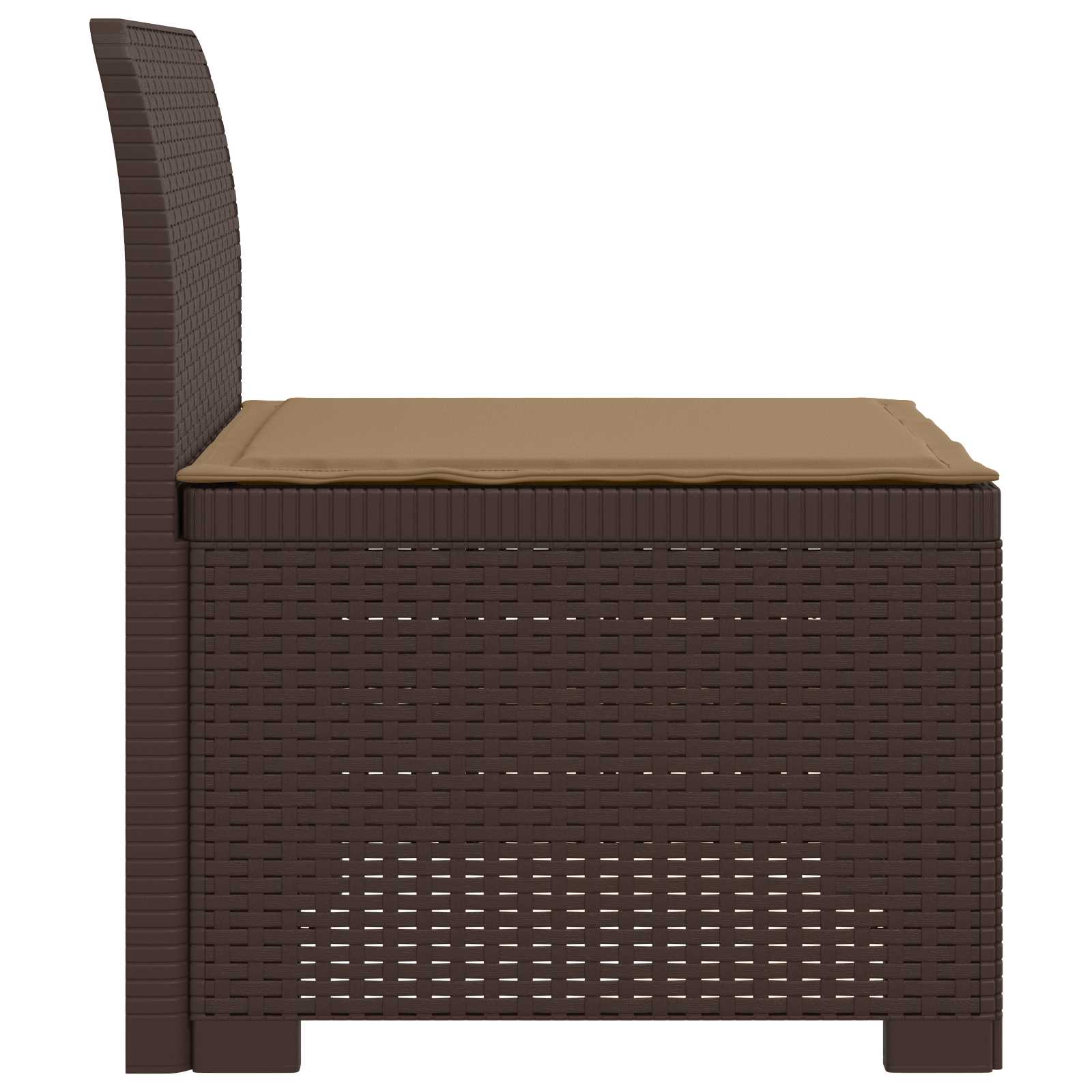 Sofá de jardim 1 lugar com almofada look rattan PP castanho