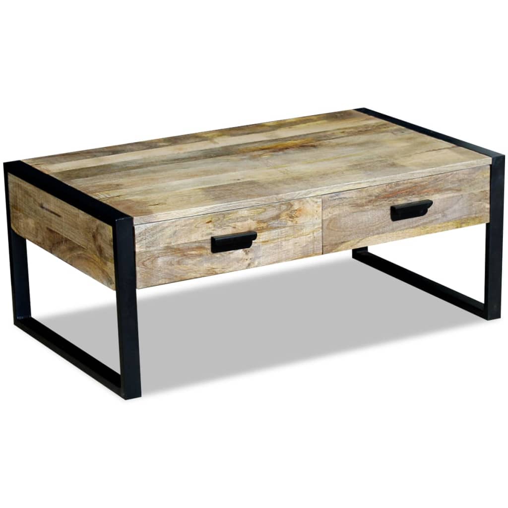 Mesa centro 2 gavetas madeira de manga sólida 100x60x40 cm