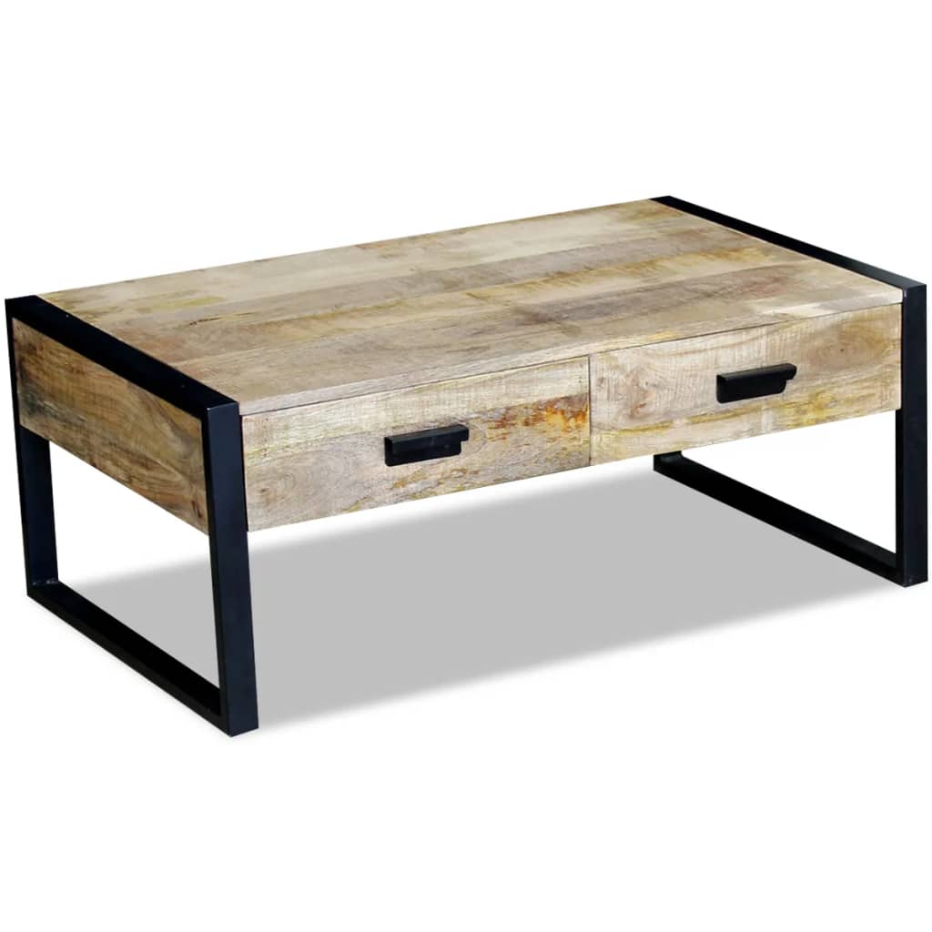 Mesa centro 2 gavetas madeira de manga sólida 100x60x40 cm