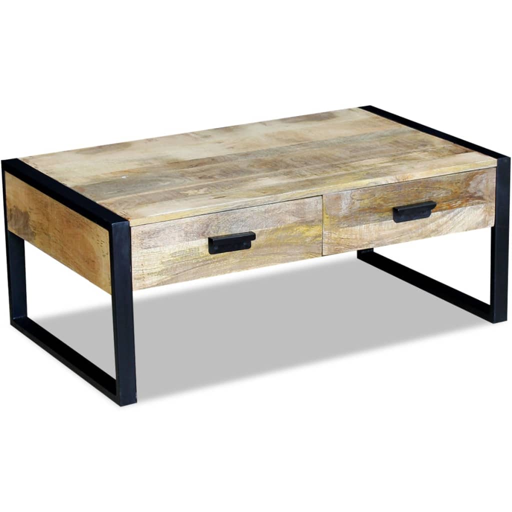 Mesa centro 2 gavetas madeira de manga sólida 100x60x40 cm