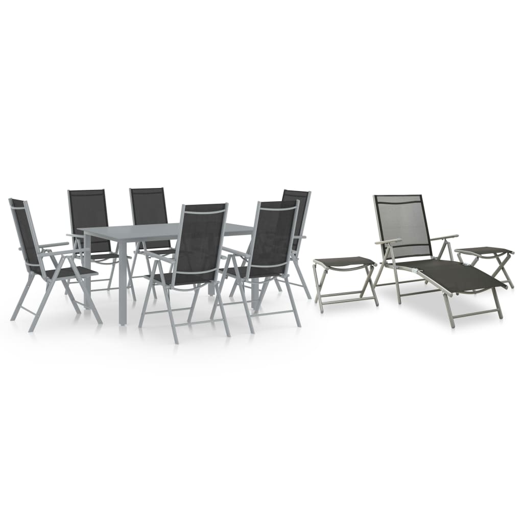 10 Pcs conjunto de jantar para jardim preto e prateado