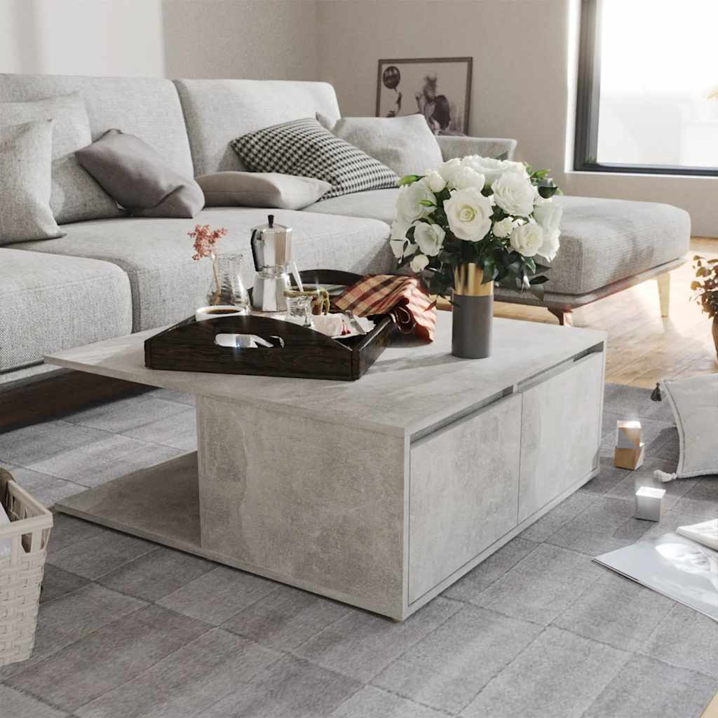 Mesa de centro 80x80x31 cm contraplacado cinzento cimento