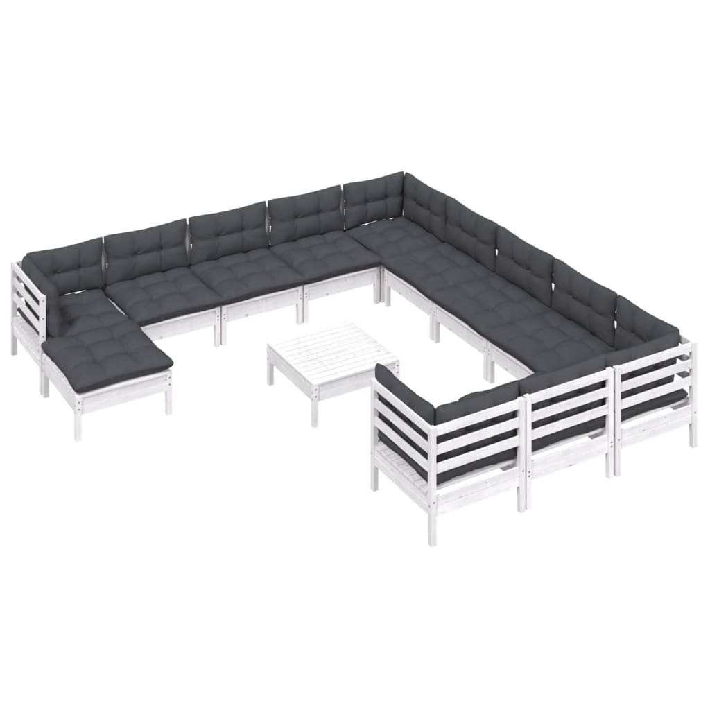 13 Pcs conjunto lounge de jardim c/ almofadões pinho branco