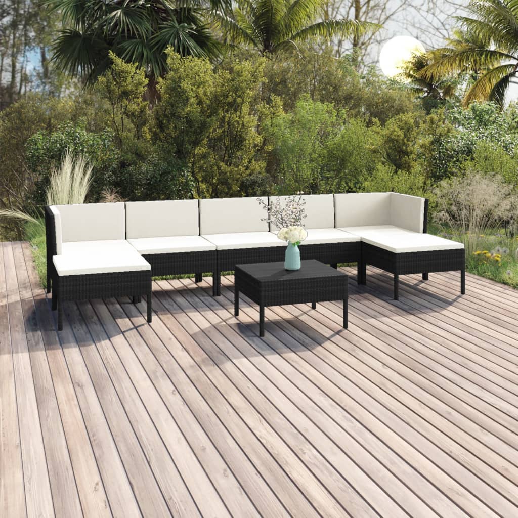 8 Pcs conjunto lounge de jardim c/ almofadões vime PE preto