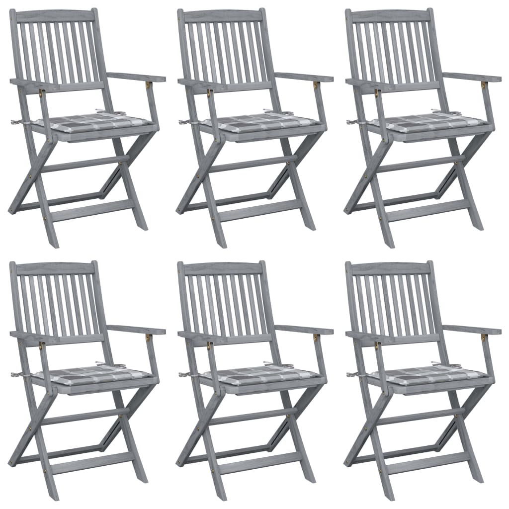 Cadeiras exterior dobráveis c/ almofadões 6 pcs acácia maciça