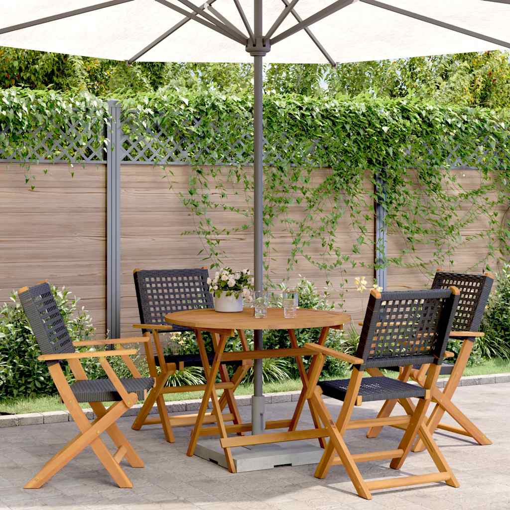 5 Pcs conjunto de jantar p/ jardim vime PE/madeira maciça preto