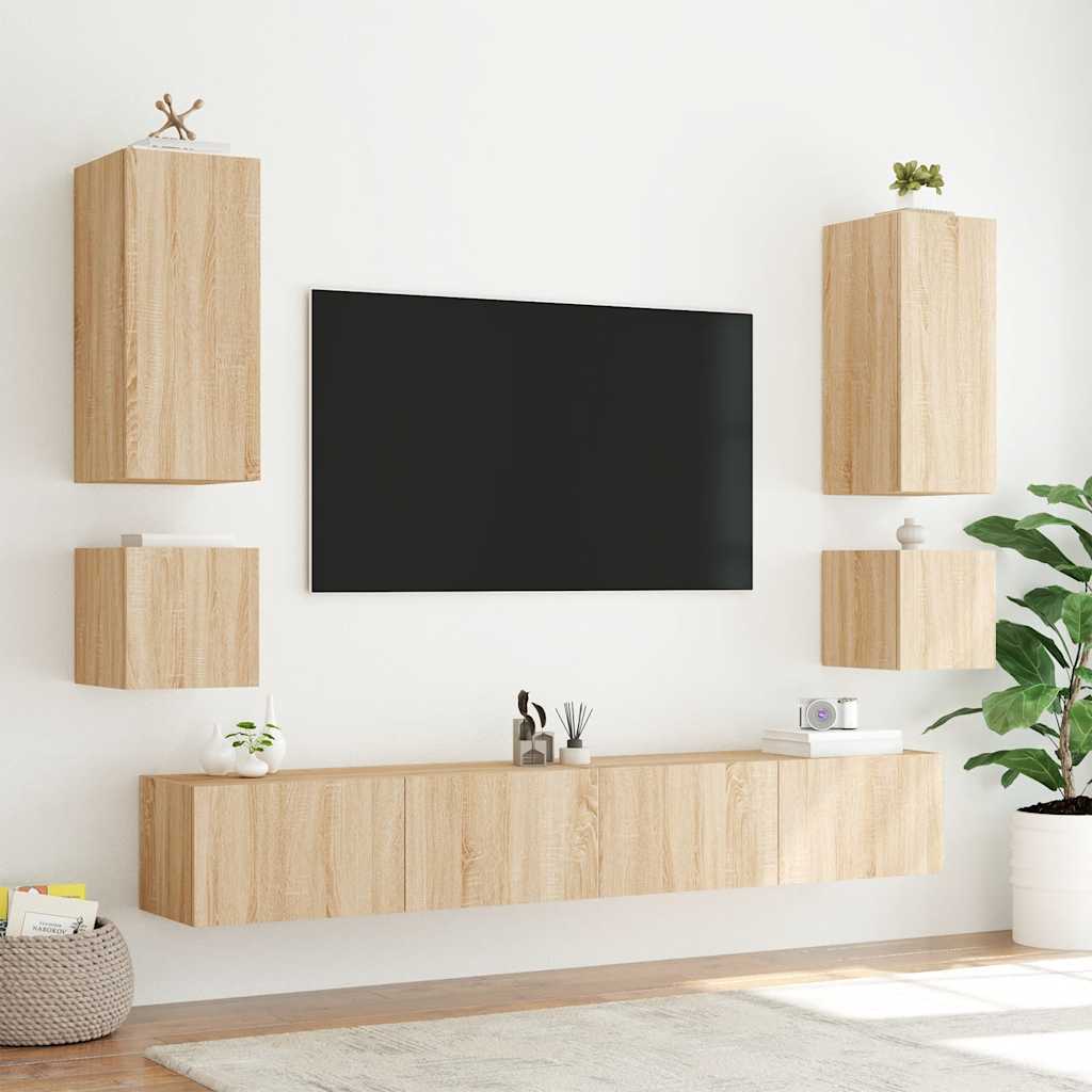Móveis de parede para TV com luzes LED 2 pcs carvalho sonoma