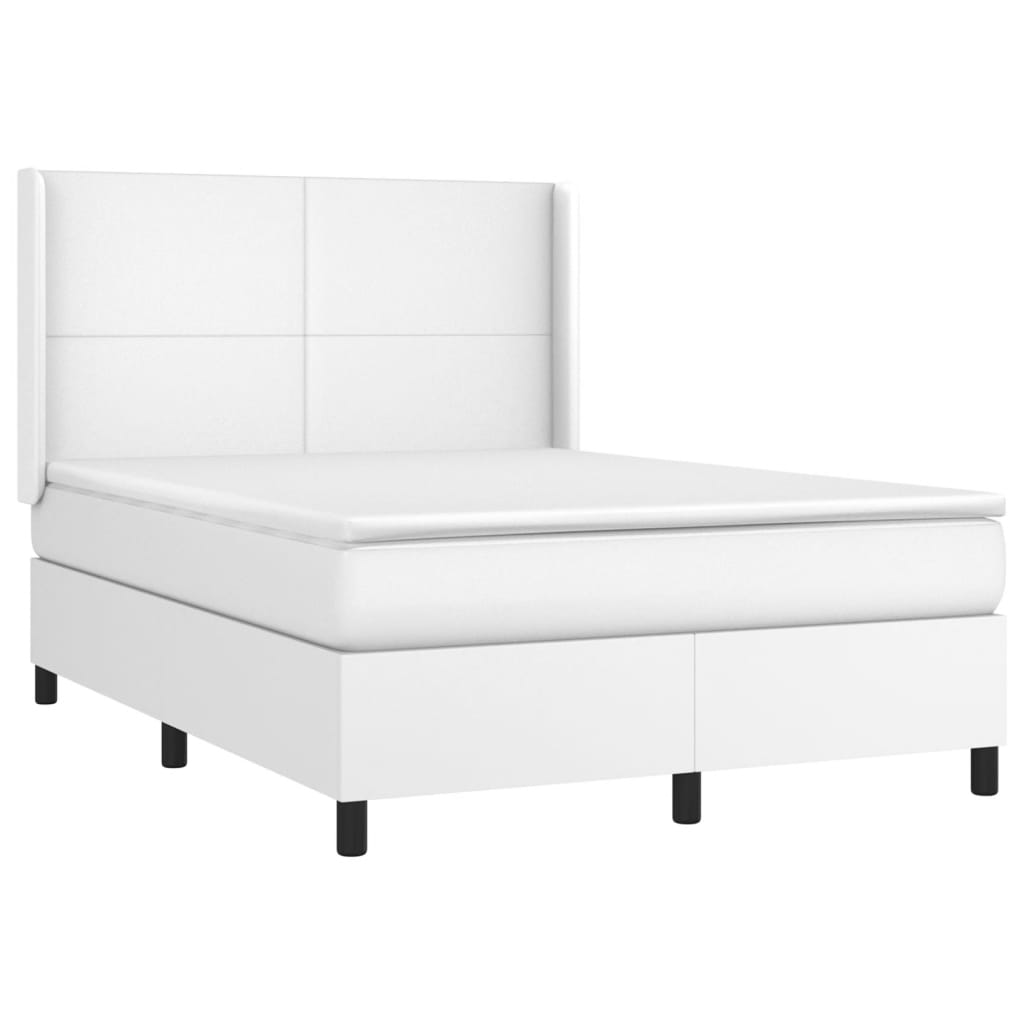 Cama box spring c/colchão/LED 140x190cm couro artificial branco