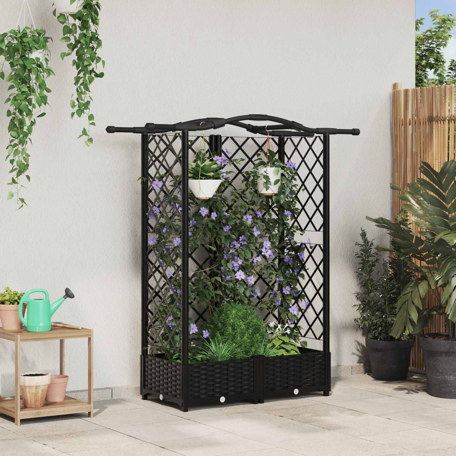 Cama elevada com treliça e telhado preto 124 x 40 x 123 cm PP