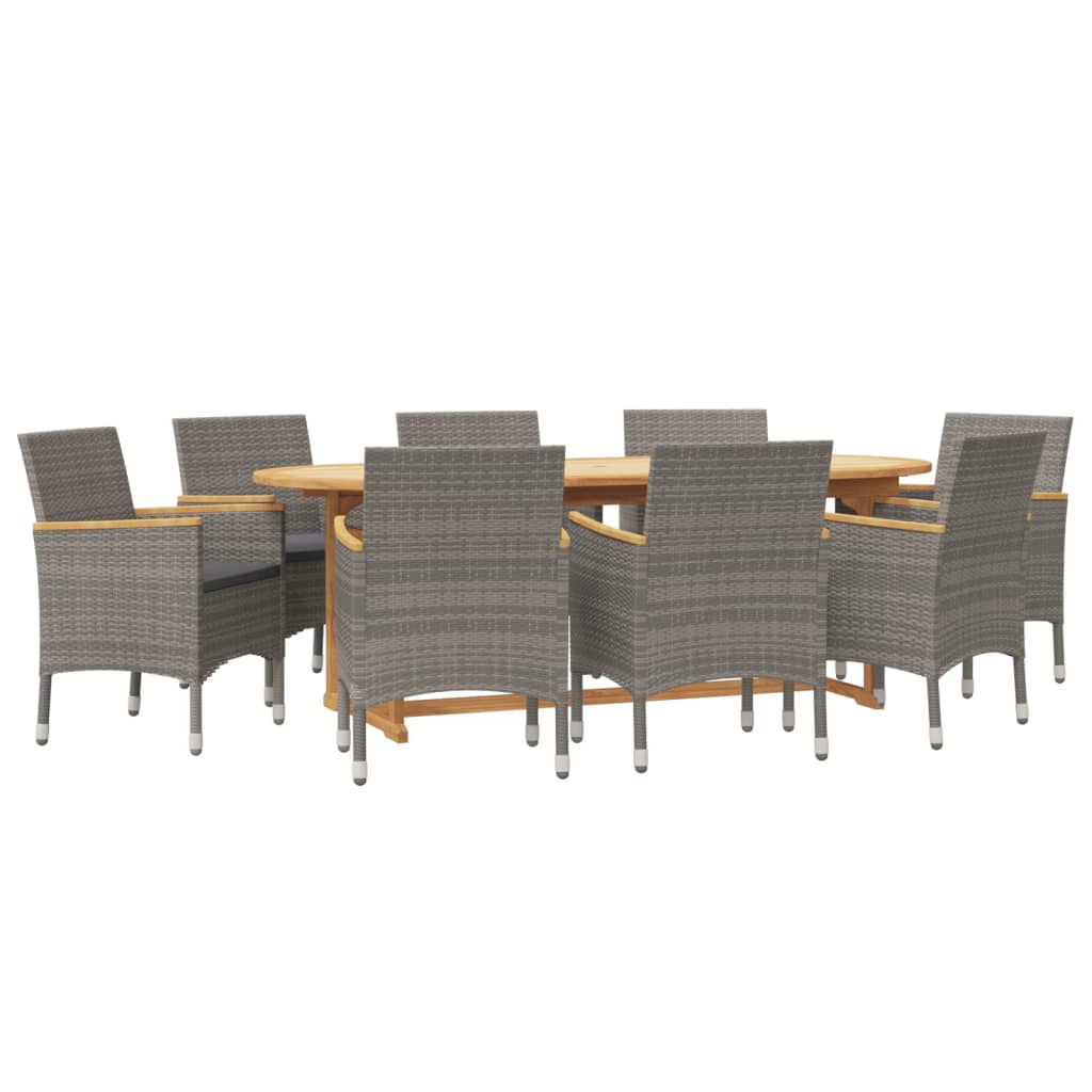 9 Pcs conjunto de jantar para jardim com almofadões cinzento