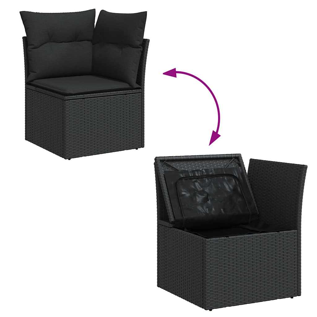 12 Pcs conjunto de sofás de jardim c/ almofadões vime PE preto