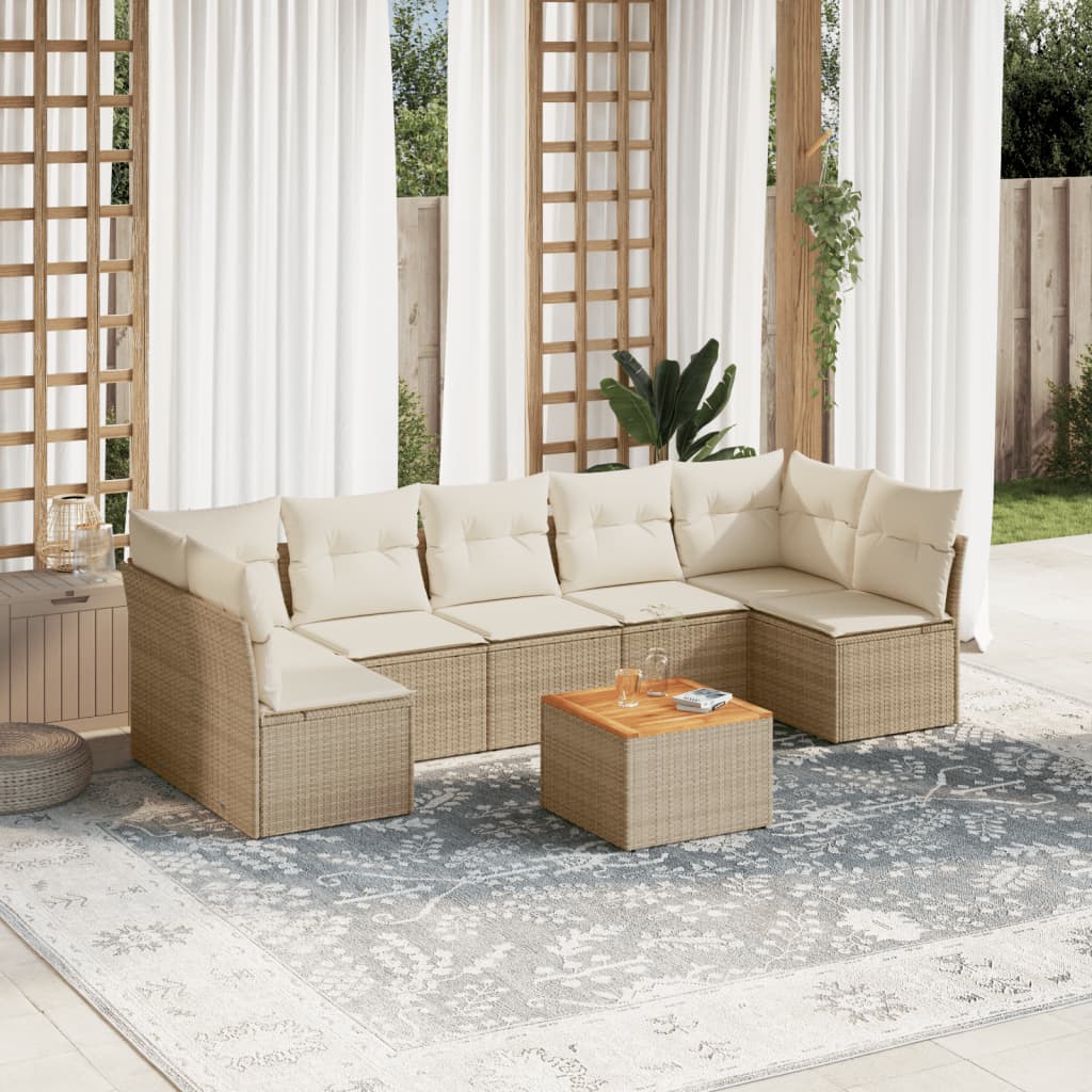 8 Pcs conjunto de sofás p/ jardim com almofadões vime PE bege