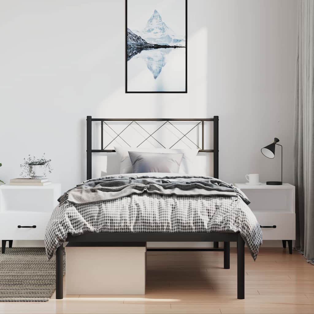 Estrutura de cama com cabeceira 100x200 cm metal preto