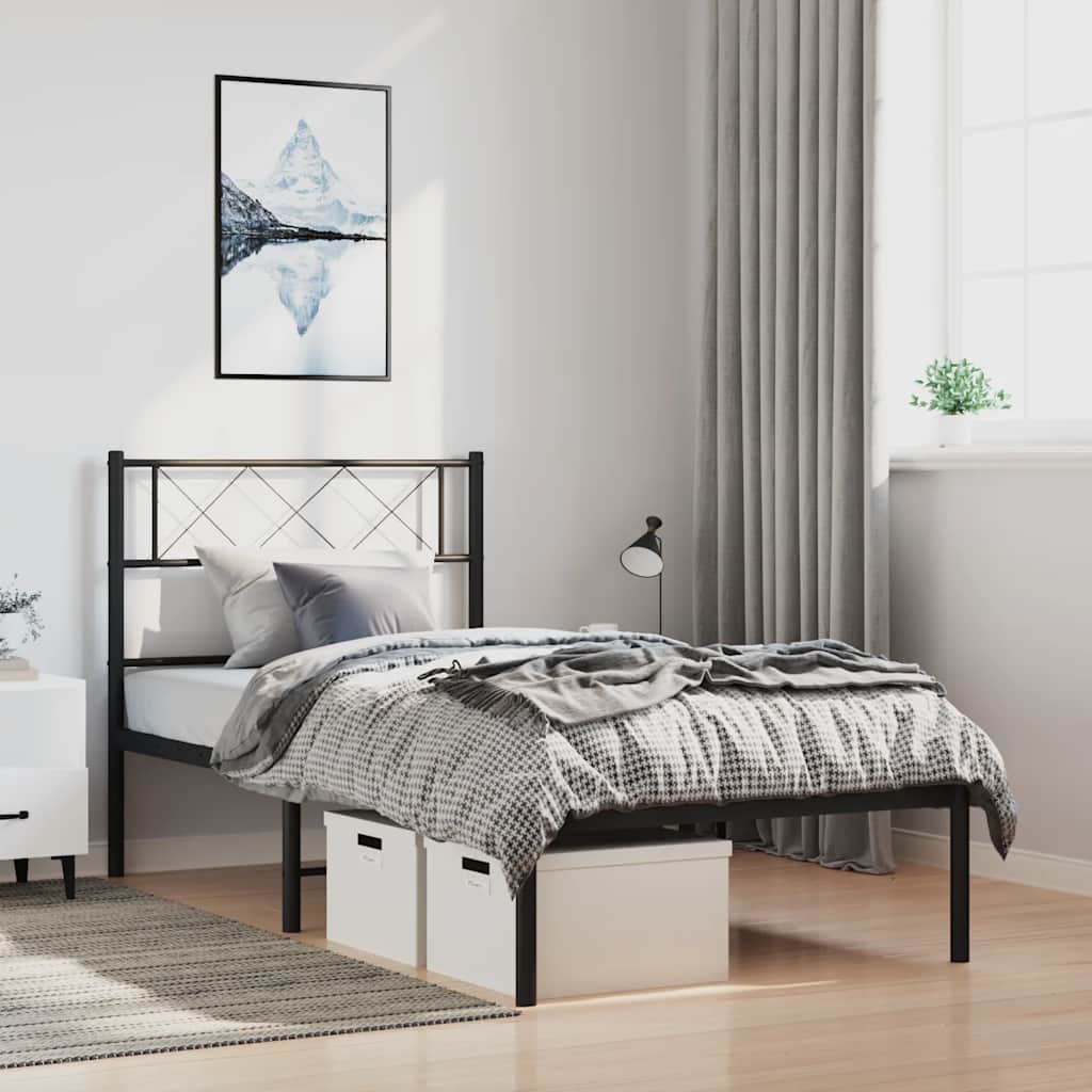 Estrutura de cama com cabeceira 100x200 cm metal preto