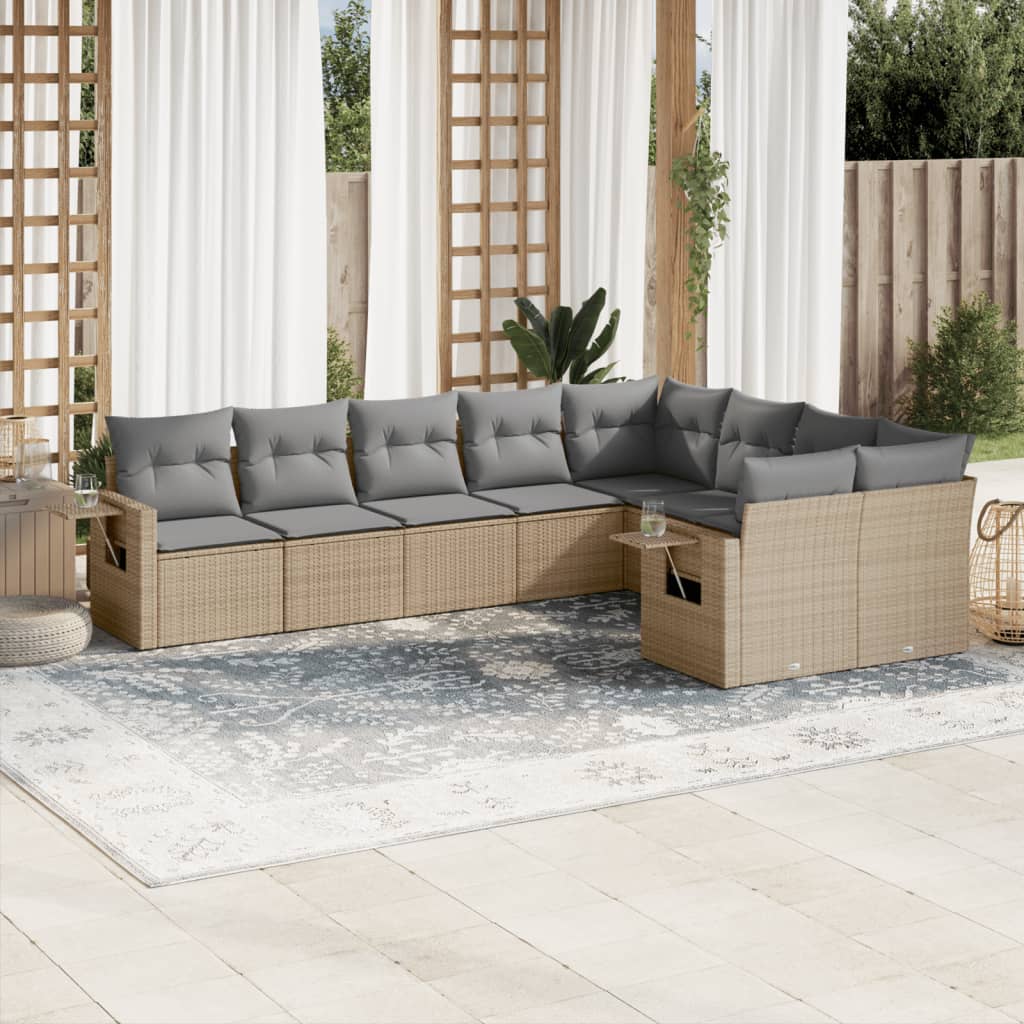 9 Pcs conjunto de sofás p/ jardim com almofadões vime PE bege