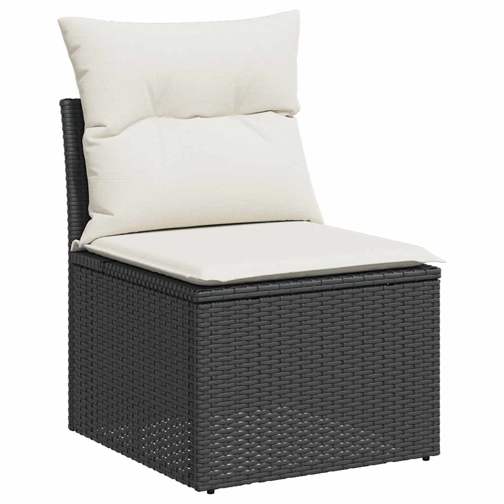 8 Pcs conjunto sofás de jardim com almofadões vime PE preto
