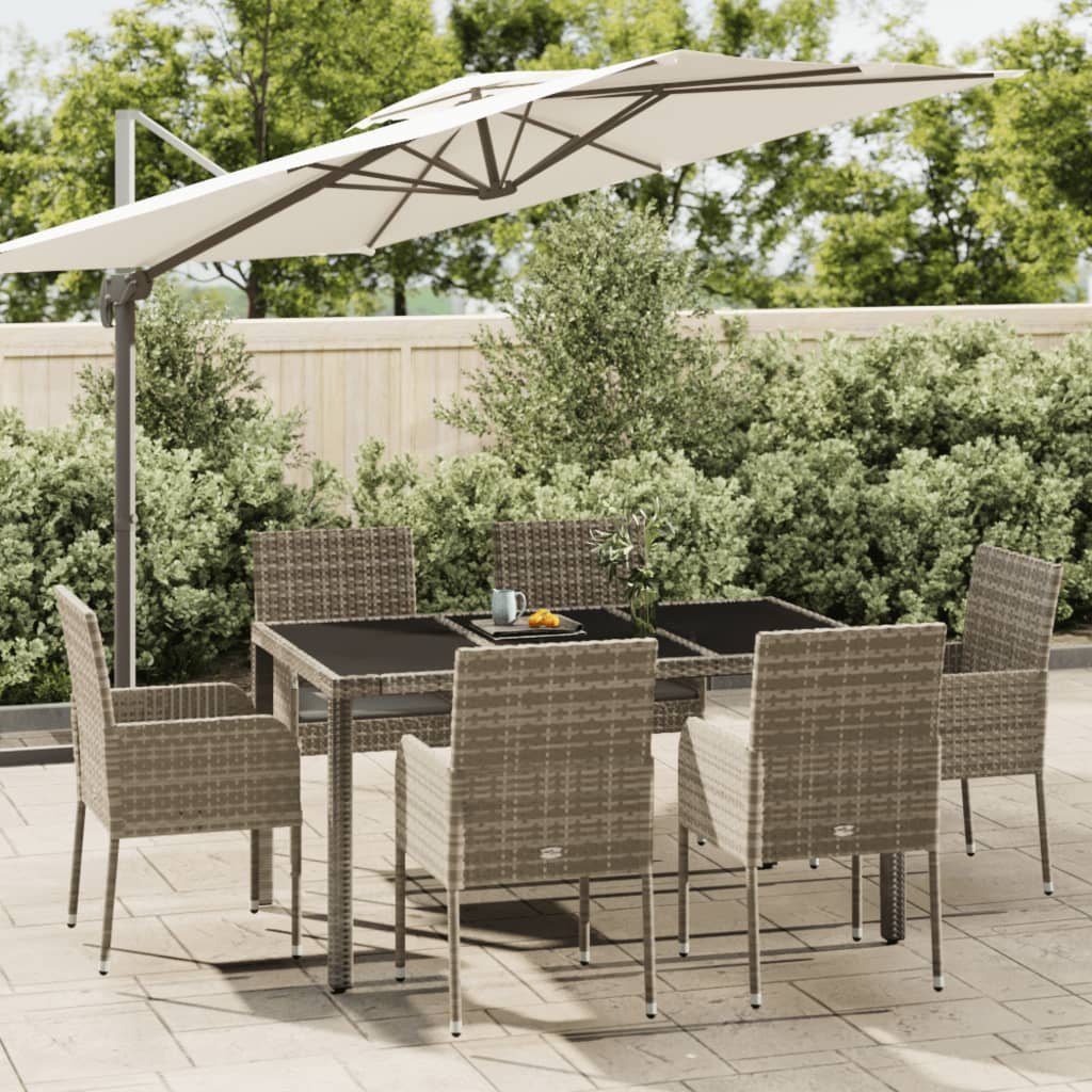 7 Pcs conjunto de jantar p/ jardim c/ almofadões vime PE cinza