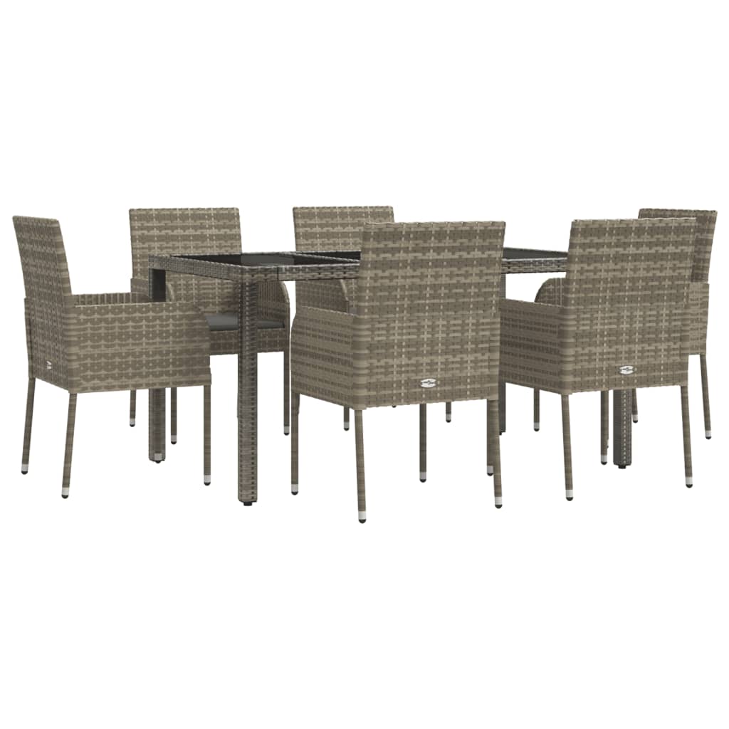 7 Pcs conjunto de jantar p/ jardim c/ almofadões vime PE cinza