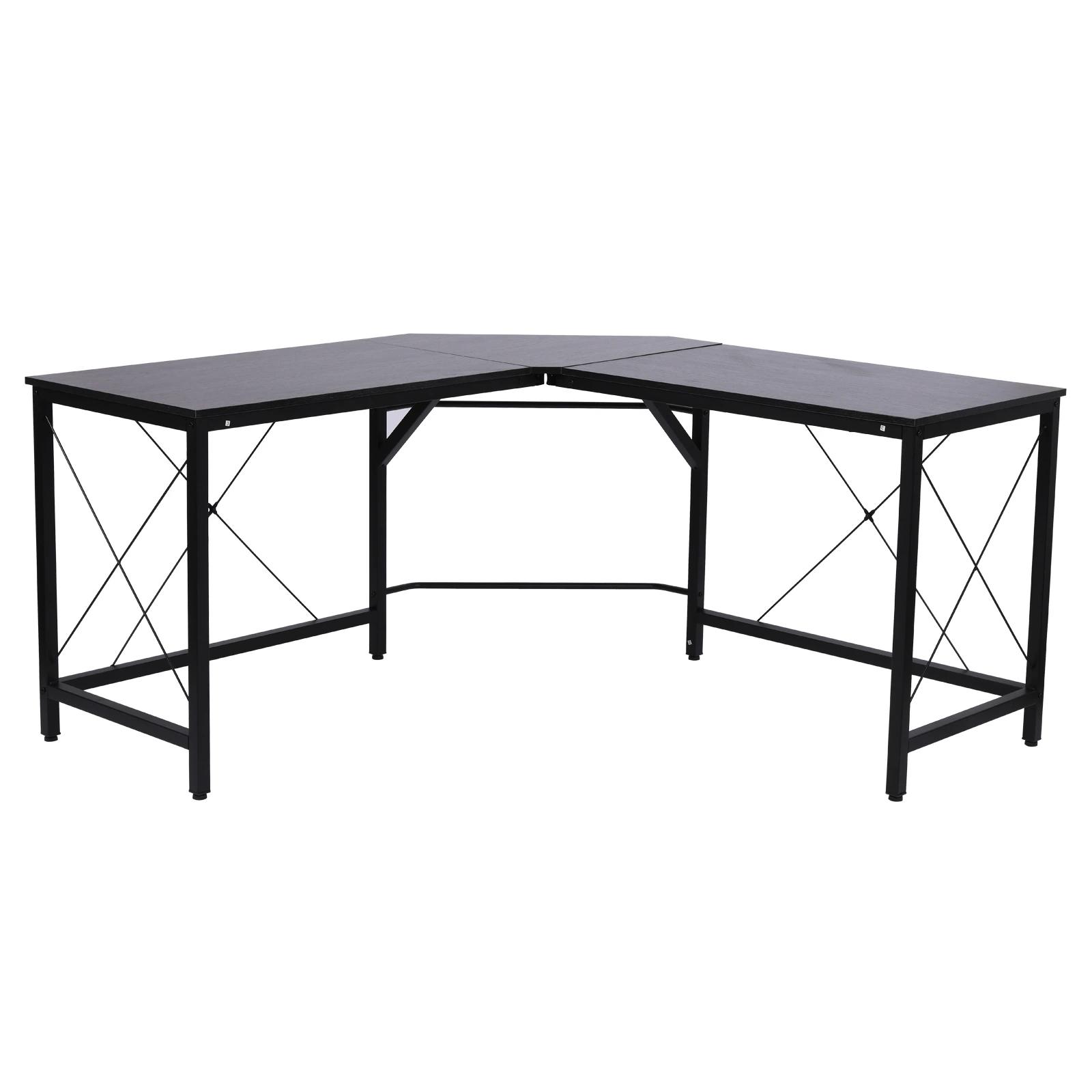 Secretária em Forma de L Secretária para Escritório com Estrutura de Metal Secretária de Canto 150x150x76 cm Preto