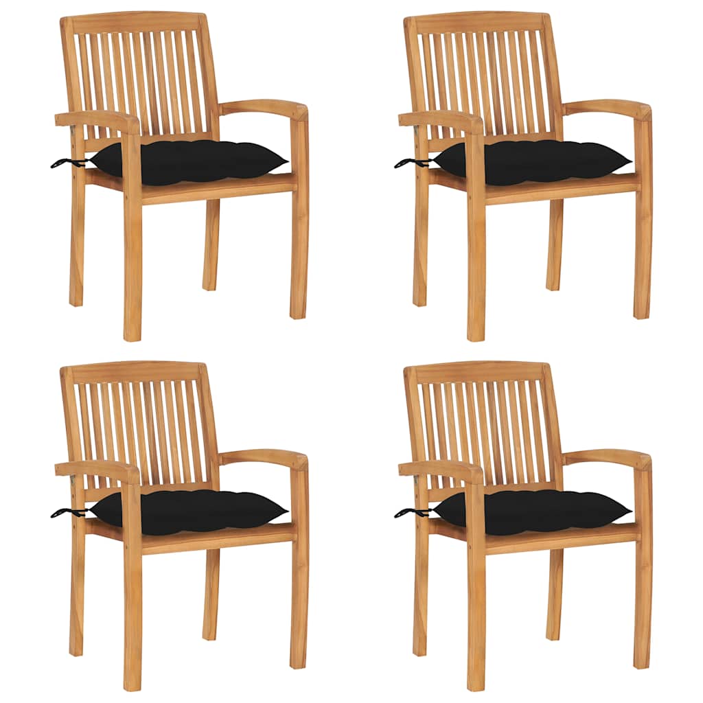 Cadeiras de jardim empiháveis c/ almofadões 4 pcs teca maciça