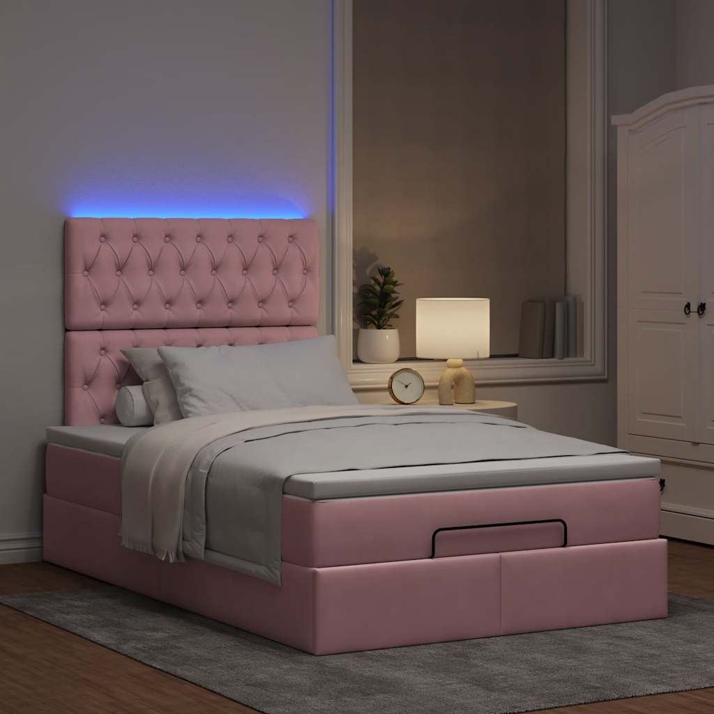 Moldura de cama otomana com colchões rosa 120x190 cm veludo