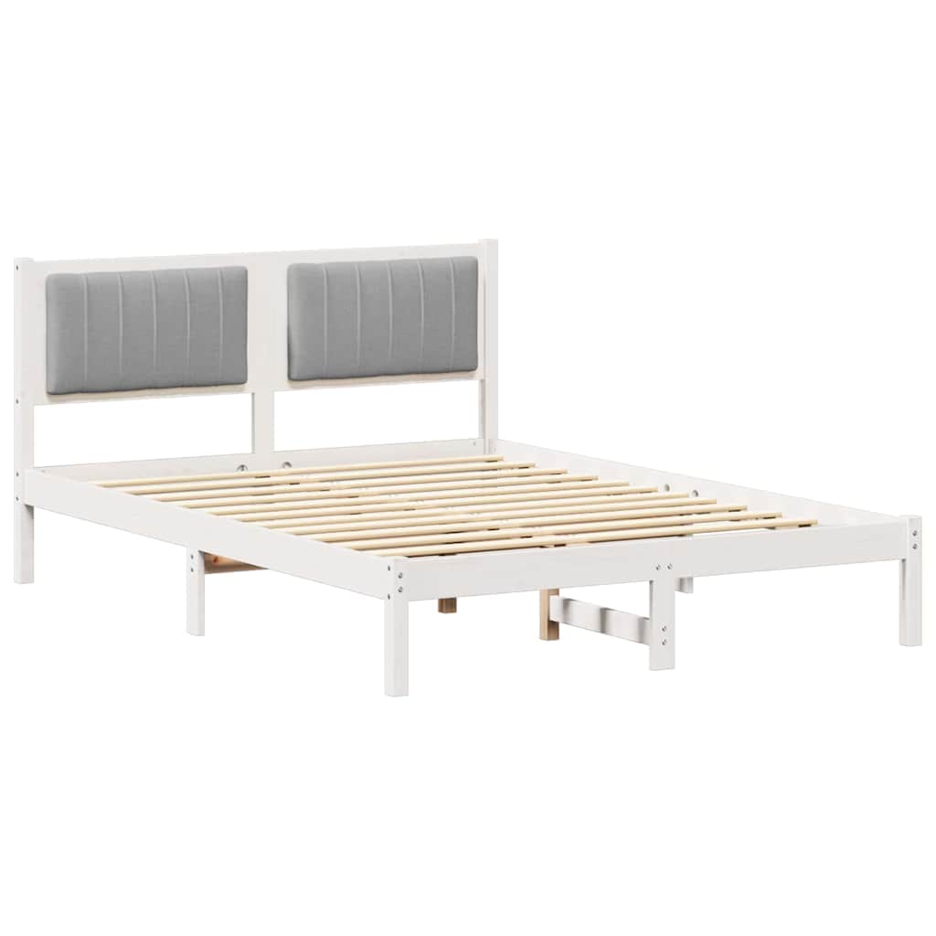 Estrutura de cama com cabeceira estofada cinzento-claro