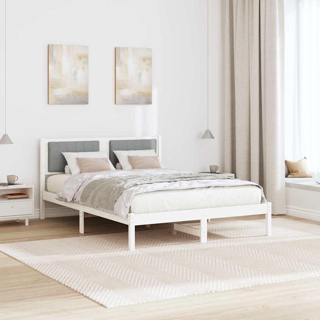 Estrutura de cama com cabeceira estofada cinzento-claro