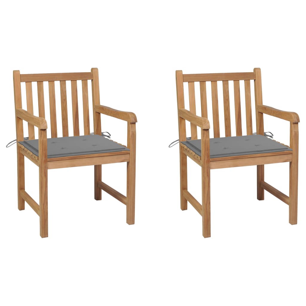 Cadeiras de jardim c/ almofadões cinzentos 2 pcs teca maciça