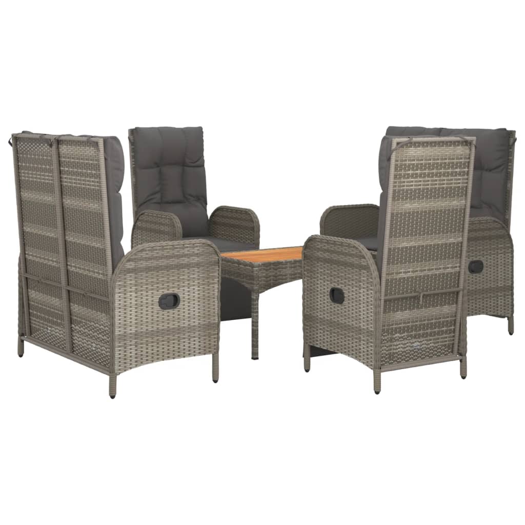 5 Pcs conjunto de jantar p/ jardim c/ almofadões vime PE cinza