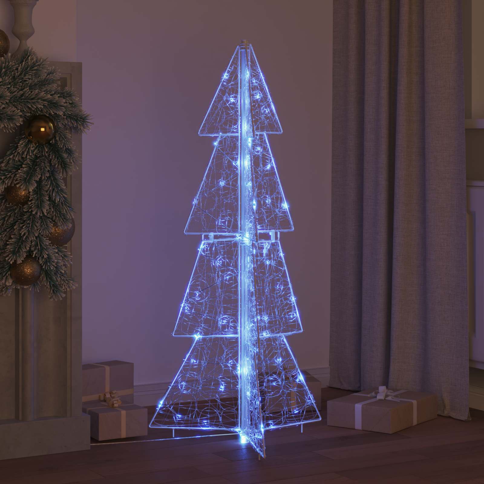 Árvore de natal com 100 leds azul 120 cm acrílo