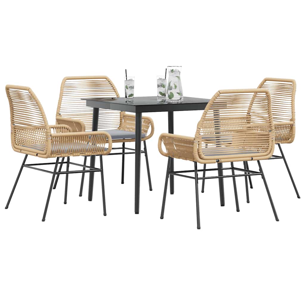 Conjunto jantar jardim 5 peças almofadas vidro vime PE castanho