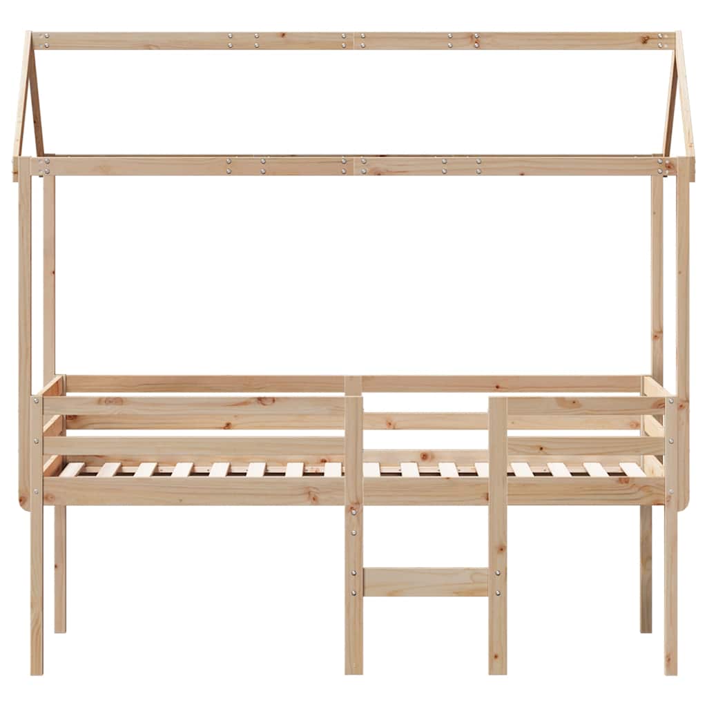 Cama alta com telhado 90x190 cm pinho maciço castanho-mel