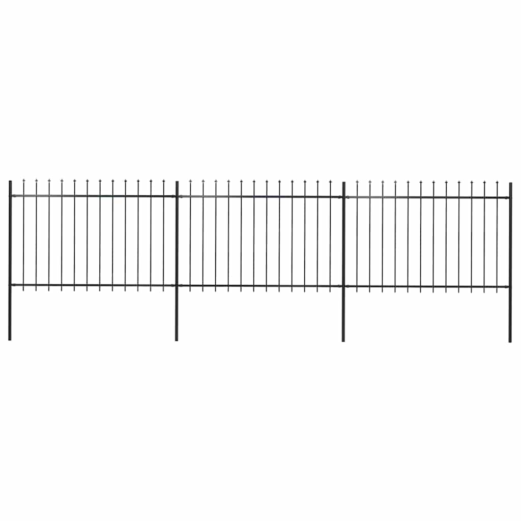 Cerca de jardim com topo em forma de lança em aço 504x120 cm, preta