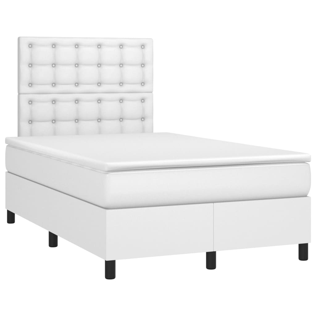 Cama com molas/colchão 120x200 cm couro artificial branco