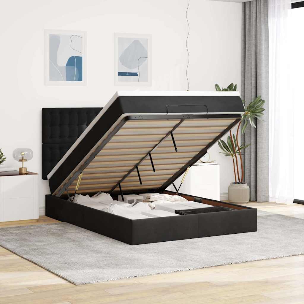 Estrutura de cama otomana com colchões 140x200 cm veludo preto