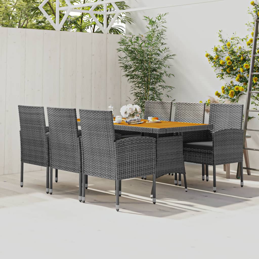 7 Pcs conjunto de jantar para exterior vime PE cinzento